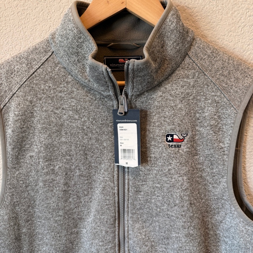 NWT Vineyard Vines Texas Sweater Fleece Vest Mens M Grey Heather Full Zip